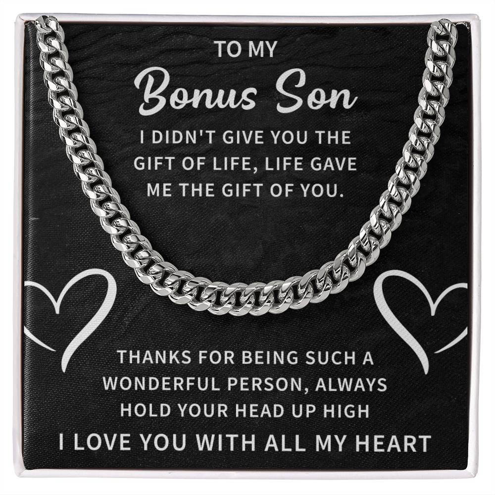 Bonus Son Cuban Link Chain - Stepson Gift for Birthdays, Holidays & Special Occasions - Beauty Belliss